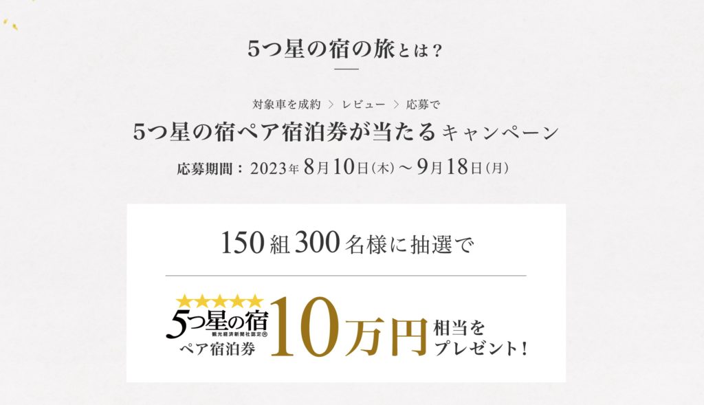 5つ星の宿１０万円相当ペア宿泊券が当たる！